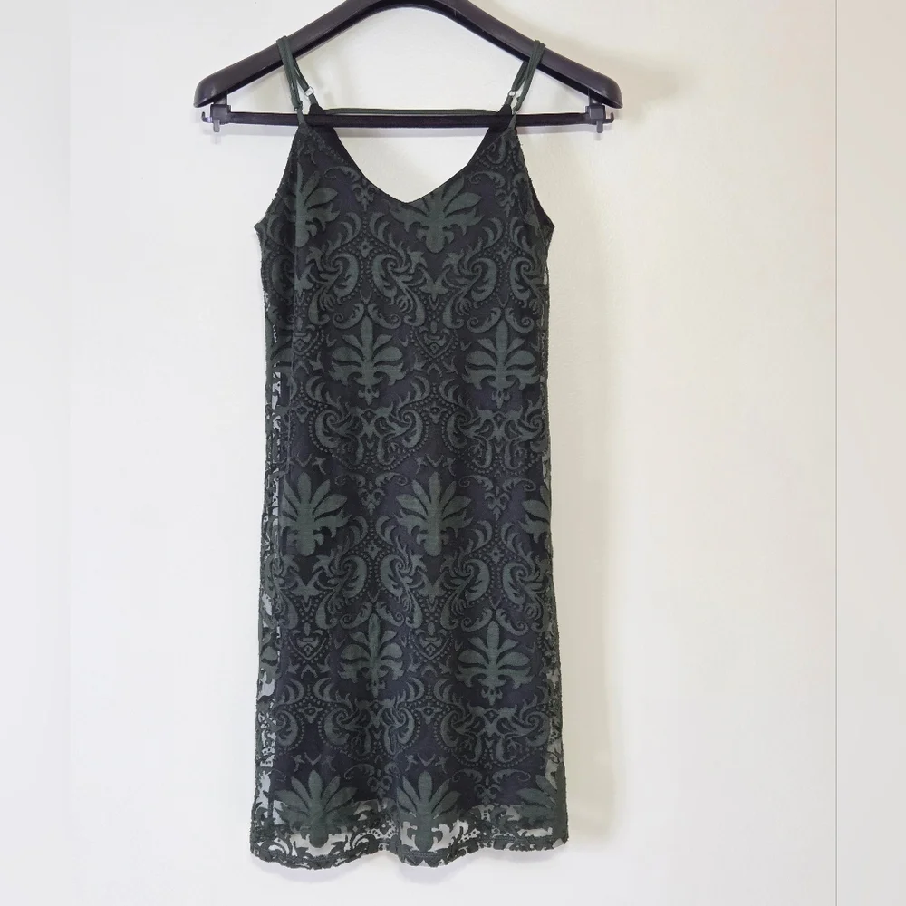 Dex Emerald Green+Black Damask Mesh Mini Dress Sz S Whimsigoth - Picture 13 of 16